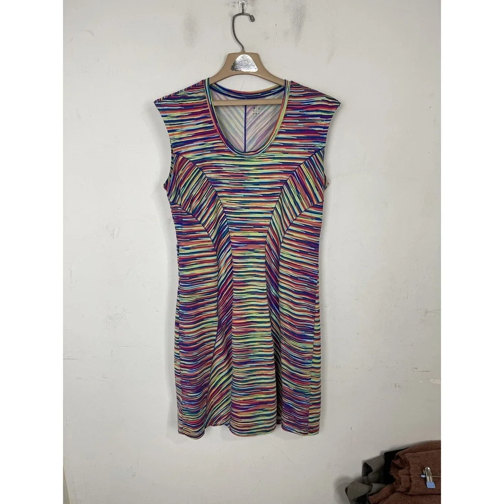 Womens‎ Title Nine Dress Large Dream Multicolor Striped Short Sleeve Activewear